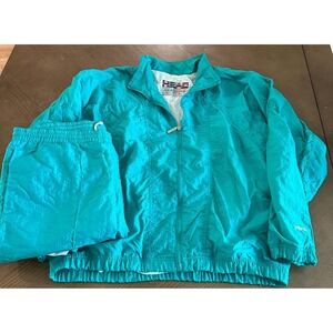 80s HEAD‎ Sportswear Teal Tracksuit Windbreaker Jacket & Pants READ Vintage